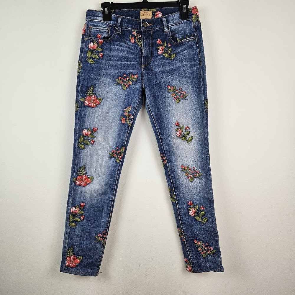 DRIFTWOOD Blue Denim Jeans with Red Floral Embroidery